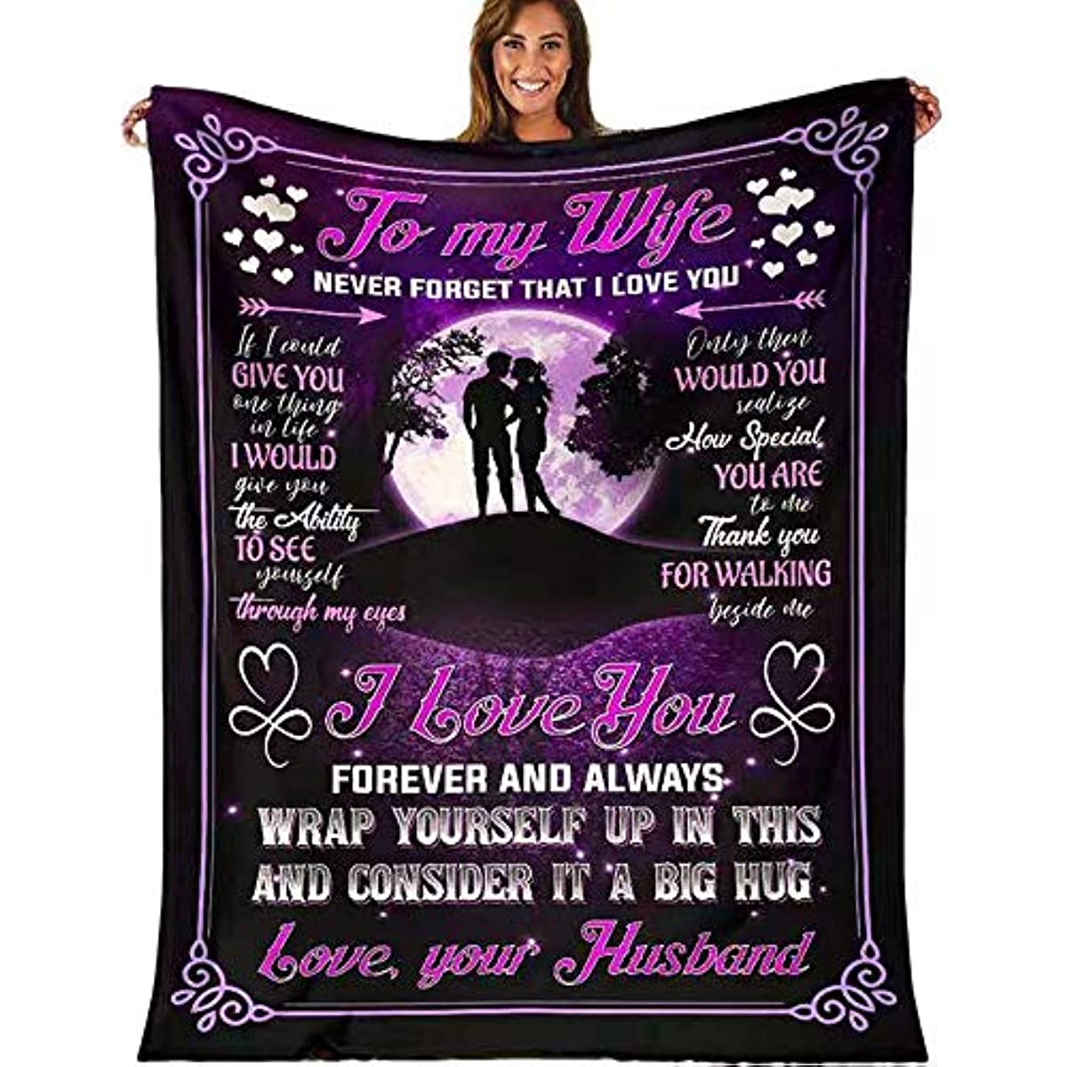To My Wife Blanket from Husband, Cozy Super Soft Plush Fleece Throw Blanket with Quotes, for Birthday, Anniversary and Valentine's Day (60x80 inches)