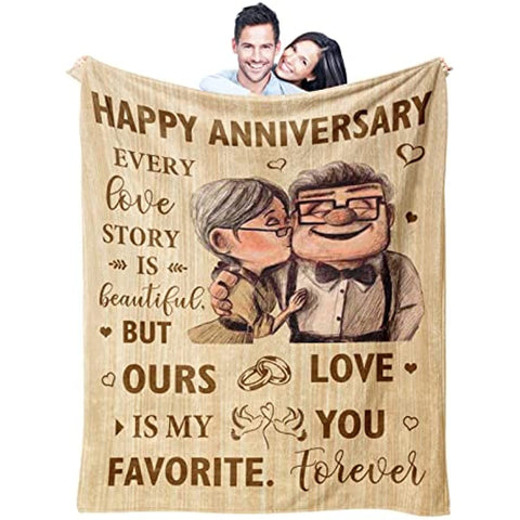 Wedding Anniversary Blanket Gifts for Him Her Wife Husband Men Best Romantic Anniversary Marriage Gift for Couple Mom Dad Parents, Happy Anniversary for Girlfriend Boyfriend Gifts Blanket 60"X 50"