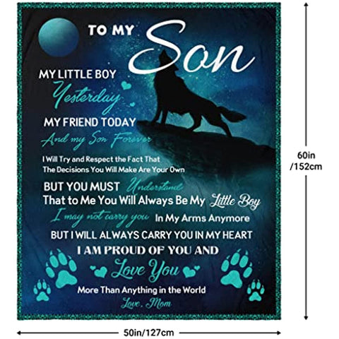 Son Gifts from Mom, Son Blanket 60"x50", Birthday Gifts for Son, Best Gifts Ideas for Grown Son , Bonus Son Gifts for Men Valentines Anniversary Fathers Day Christmas, to My Son Throw Blankets