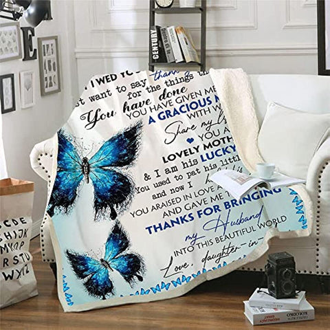 Mother in Law Gifts from Daughter in Law- Mothers Day Birthday Butterfly Blanket Gifts for Mother in Law-Mom Gifts Soft Throw Blankets for Couch Bedroom