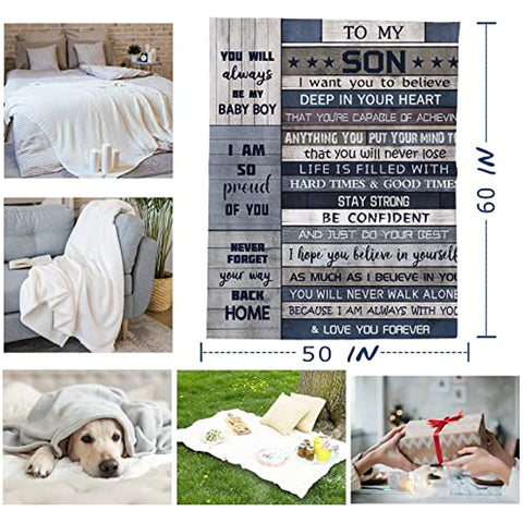 Son Gifts Blanket - Son Blanket from Mom Dad - Gifts for Son Blanket - Birthday Gifts for Son Throw Blankets 60"x 50" - Gifts for Grown Son - Son Gifts from Mother Father - Graduation Gift Ideas