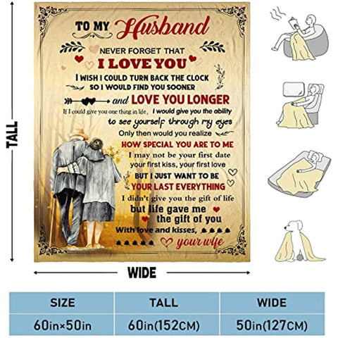 Anniversary Romantic Gifts for Him Blanket, Husband Fathers Day Birthday Gift, Husband Gifts from Wife, Best Mens Anniversary Wedding Gift, to My Husband Flannel Throw Blanket 60 x 50 inch