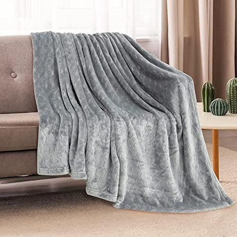 Fleece Blanket Super Soft Cozy Throw Blanket 50" x 60", Lightweight Fuzzy Comfy Textured Flannel Blanket Winter Warm Plush Throw Blankets for Couch, Sofa, Bed, Light Grey