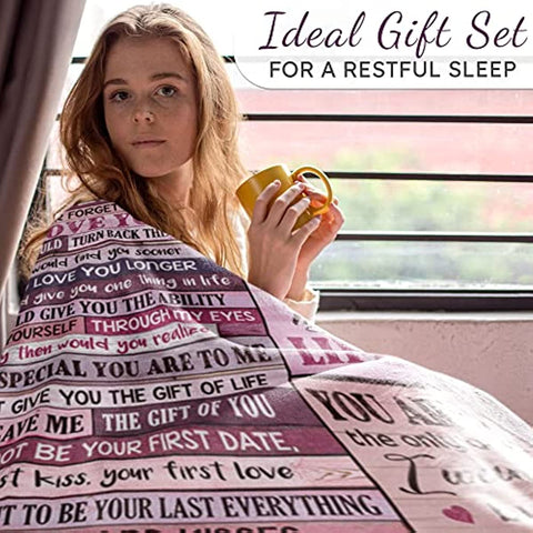 Wife Blanket with Sleep Mask, Socks and Gift Box - to My Wife Blanket from Husband for Christmas, Birthday, Valentines for Wife from Husband - Fleece Blanket, 60" x 50"