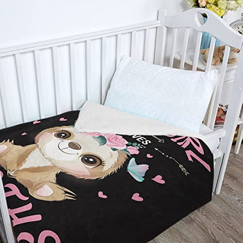 Just A Girl Who Loves Sloths Flannel Blanket, Soft Cozy Cute Sloth Throw Blanket for Baby Girls, 30x40 inch Black Fluffy Fleece Sloth Lover Plush Blanket for Newborn Toddler Gift Nursery Crib Supplies