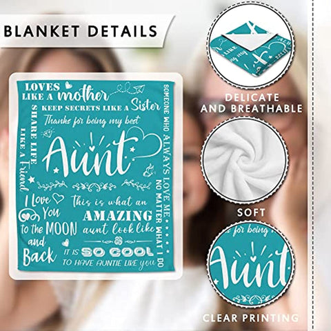Aunt Gifts for Mothers Day, Throw Blanket, Gifts for Aunt on Mothers' Day, Aunt Gifts, Gifts for Aunt from Niece Nephew, Soft Teal Blanket 50 X 60, Auntie Aunt Gifts from Niece Nephew, Gifts for Aunt