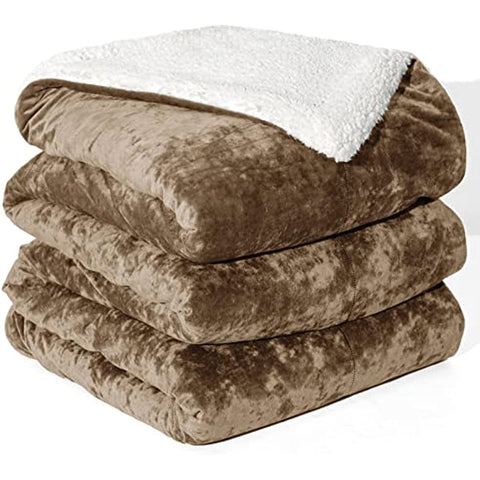 Sherpa Fleece Blanket Twin Size, Luxurious Truly Velvet Flannel Blanket Plush Warm Soft for Bed, Couch, Chair, Sofa Suitable for Fall Winter and Spring, 60" x 80", Dark Khaki
