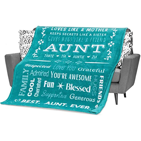 Aunt Mothers Day Gifts, Aunt Blanket from Niece or Nephew, Aunt Birthday Gift, Auntie Gifts, Soft Aunt Throw Blanket for Your Favorite Best Aunt Ever 60x50 Inches (Teal, Fleece)