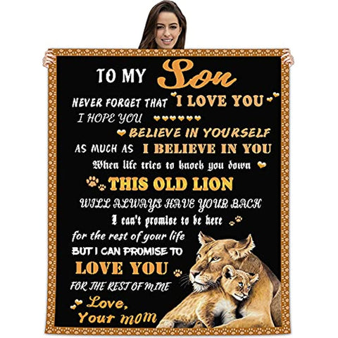 To My Son Blanket from Mom Love Letter Lion Son Gifts Soft Cozy Personalized Flannel Throw Blankets with Customized Pictures Fits Couch Sofa Bedroom for Birthday Christmas Thanksgiving 50"x60"