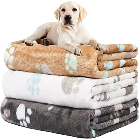 Upgraded Dog Blankets for Large Dogs, 3 Pack Dog Cat Flannel Blankets Washable, Soft Pet Mat Throw Cover for Kennel Crate Bed, Cute Paw Pattern, Dog Blanket, Pet Blanket 41" x 31"