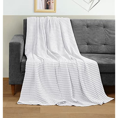 Bedding Cotton Waffle Blanket 300 GSM (White - 90x90 Inches) Soft Lightweight Breathable Bed Blanket Queen Size Layering Any Bed for All Season