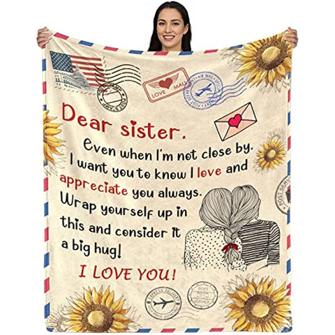 To Sister Gifts Sunflower Sister Throw Blanket Christmas Blanket Gifts for Sister Birthday Thanksgiving Valentines Gifts 50"x60"