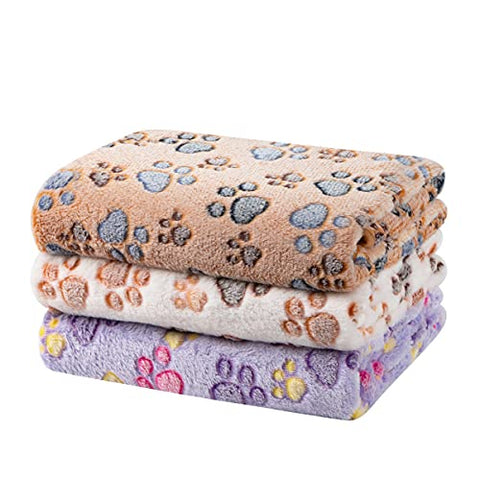 1 Pack 3 Dog Blankets, Soft Fluffy Fleece Pet Blanket Warm Sleep Mat Paw Print Design Puppy Kitten Throw Blanket Doggy Mat, Blanket for Dogs