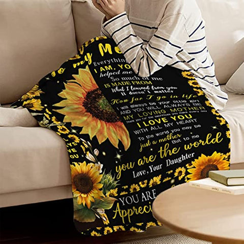 to My Mom Gifts Blanket Mother's Day Blanket Gifts for Mom from Daughter Sunflower Throw Blanket Lightweight Fuzzy Cozy Soft Flannel Blanket for Living Room Bedroom Couch Bed Sofa 40x50 Inch