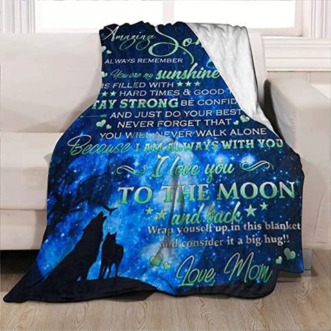 Son Gift Blanket from Mom, to My Son Blanket, Son Gifts from Mom Mother, Wolf Throws Blanket Super Soft Flannel Blanket for Graduation Valentines Day Wedding Birthday Gifts 60''x50''