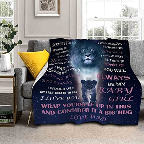 Daughter Gift from Dad Birthday Gifts from Lion Father Blanket to My Daughter Romantic Christmas Birthday Gifts Love Letter for Her Lightweight Flannel Blanket for Bed Sofa