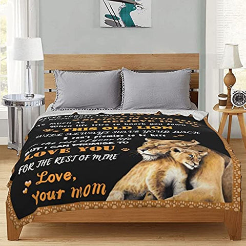 To My Son Blanket from Mom Love Letter Lion Son Gifts Soft Cozy Personalized Flannel Throw Blankets with Customized Pictures Fits Couch Sofa Bedroom for Birthday Christmas Thanksgiving 50"x60"