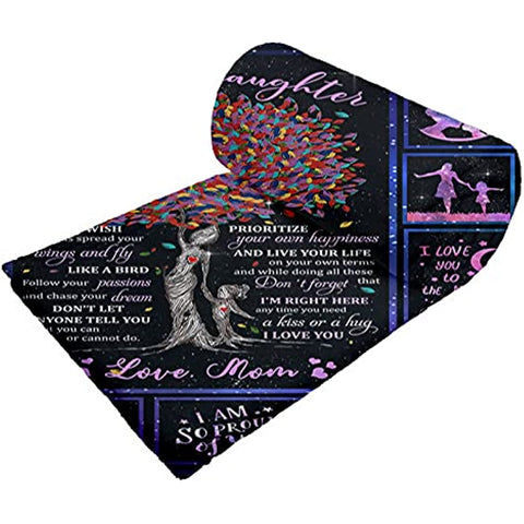 to My Daughter Blankets from Mom Daughter Gifts Letter Printed Throw Fleece Blankets Birthday Gifts Thanksgiving Day Holiday Blanket for Bed Couch Living Room (Mom, 60”x80“)