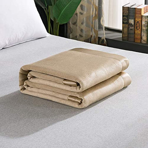 Luxury Mulberry Silk Blanket with Silk Charmeuse Border (Rugby Tan, Twin 66" x 88")