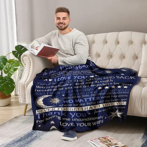 Valentine Birthday Gifts for Husband, Husband Gifts from Wife to My Husband Gifts Blanket, Unique Gift for Him Home Bedroom Flannel Cozy Throw Blankets for for Boy Men