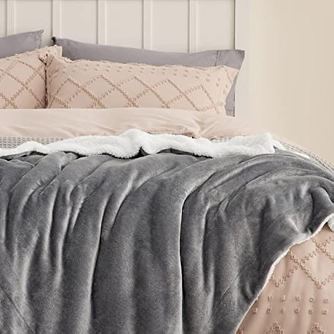 Sherpa Fleece Throw Blanket for Couch - Thick and Warm Blankets for Winter, Soft and Fuzzy Throw Blanket for Sofa, Grey, 50x60 Inches