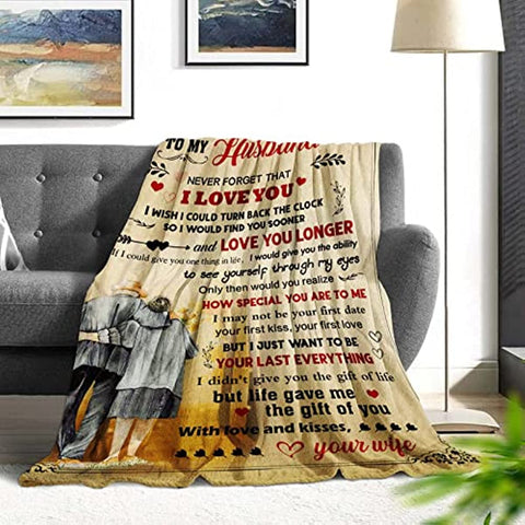 Anniversary Romantic Gifts for Him Blanket, Husband Fathers Day Birthday Gift, Husband Gifts from Wife, Best Mens Anniversary Wedding Gift, to My Husband Flannel Throw Blanket 60 x 50 inch
