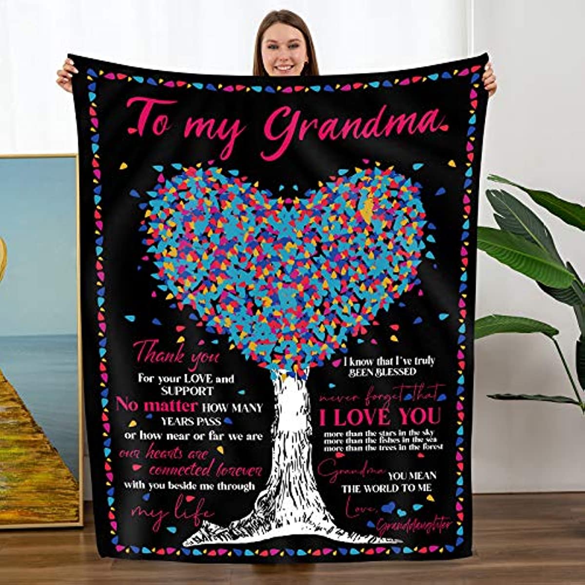 Mothers Day Birthday Gifts for Grandma from Granddaughter, Grandma Gift Mother's Day Soft Bed Grandma Blanket