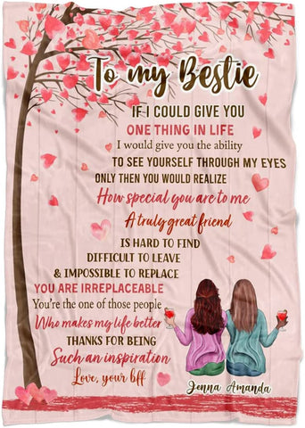 Best Friend Blanket Custom Name - Customized to My Bestie I Love You Throw. Personalized Birthday Friendship Gift for Women, Teen Girls, Besties, Sister - Long Distance BFF Gift (Pink, Fleece)