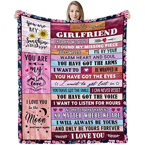 Gifts for Girlfriend Cute Anniversary Birthday I Love You Gifts for Her to My Girlfriend Blanket Romantic Mothers Day Christmas Valentines Long Distance Present from Boyfriend Bed Throw 60"x50"