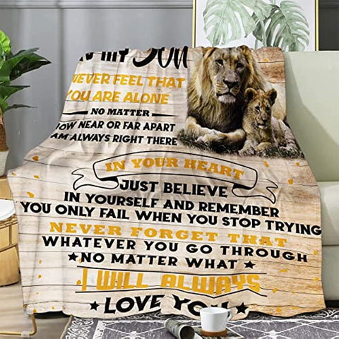 To My Son Blanket from Dad, for My Son Gifts from Dad, Son Blanket Gift Ideas for Birthday Graduation for Son Flannel Throw Blanket, Lion Blanket to My Son, 50x60 Inch