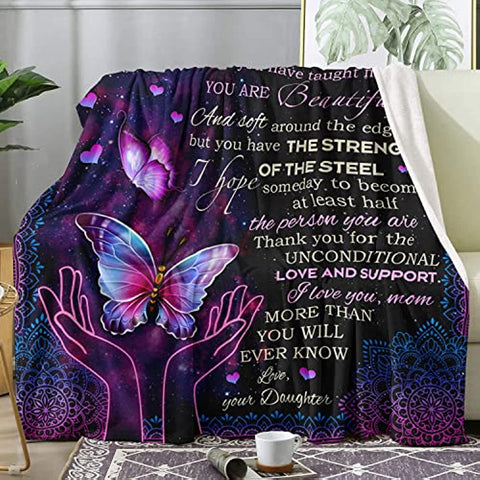 To My Mom Gifts Blanket Flower Butterfly Ultra-Soft Micro Fleece Throw Blankets, Gifts for Mothers Day for Mom from Daughter| from Daughter Son Gift Birthdays Bed Sofa Travel Warm Love Fuzzy 60 x50