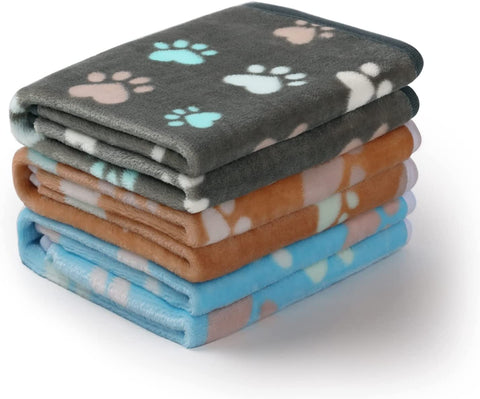 1 Pack 3 Blankets Super Soft Fluffy Premium Fleece Pet Blanket Flannel Throw for Dog Puppy Cat Paw Brown/Pink/White Small(23x16 inch)