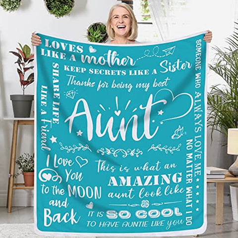 Aunt Gifts for Mothers Day, Throw Blanket, Gifts for Aunt on Mothers' Day, Aunt Gifts, Gifts for Aunt from Niece Nephew, Soft Teal Blanket 50 X 60, Auntie Aunt Gifts from Niece Nephew, Gifts for Aunt