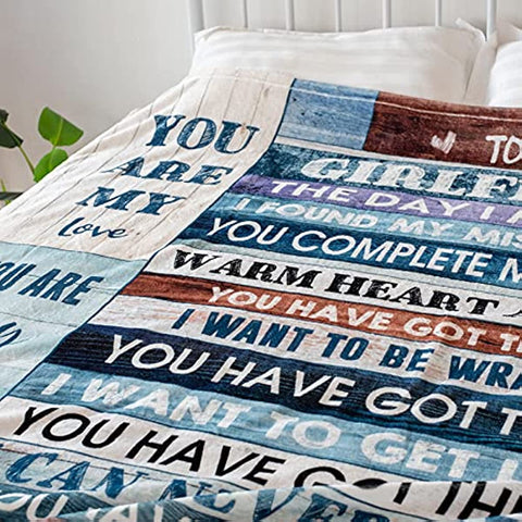 To My Girlfriend Blanket Girlfriend Gifts I Love You Blessing Sweet Sayings Quote Throw Blankets Birthday Gifts for Her Anniversary Soft Blankets for Bed Sofa and Couch 60x50 inch