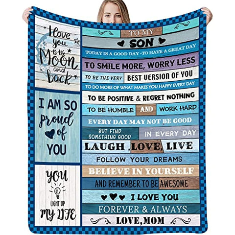 to My Son Blanket from Mom Ultra Soft Lightweight Blanket with Warm Words Cozy Flannel Blanket Gifts for Back to School Christmas Birthday Thanksgiving Throw(40'' x 50'')