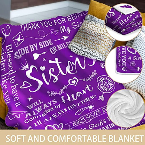 Sisters Gifts from Sister Blanket, Sister Gifts Throw Blanket, Sister Birthday Gifts from Sister, Gifts for Sister Soft Blanket, Big Sister Gift, Soft Purple Blanket 50" X 60"