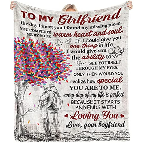 To My Girlfriend Blanket Girlfriend Gifts I Love You Blessing Sweet Sayings Quote Throw Blankets Birthday Gifts for Her Anniversary Soft Blankets for Bed Sofa and Couch 60x50 inch