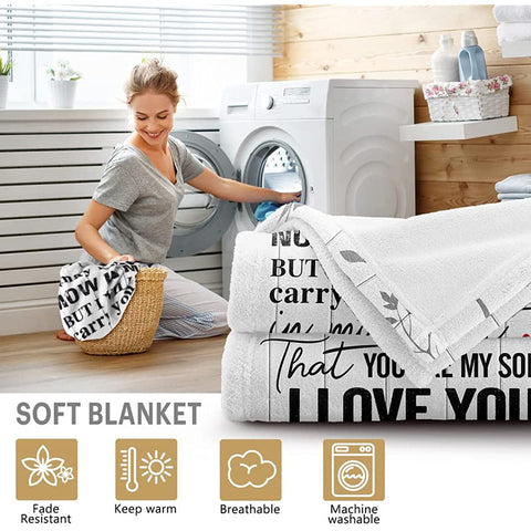Gifts for Son from Mom Fathers Day Birthday Gifts to My Son Blanket Boys Christmas Valentines Day Gifts for Him Love Son Letters Printed Soft Flannel Fleece Blanket for Bed Couch 60" x 50"