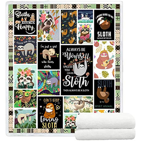 Sloth Throw Blankets Sloth Gifts for Women and Girls Sloth Lovers Super Soft Warm Sherpa Sloth Blankets for Kids and Adults