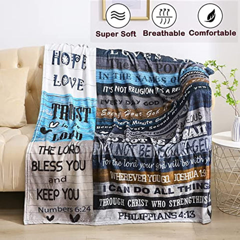 Christian Blanket Gifts for Women, Inspirational Religious Scripture Birthday for Women Men Friends Mother Father, Bible Verse Prayers, 50x60 Inch