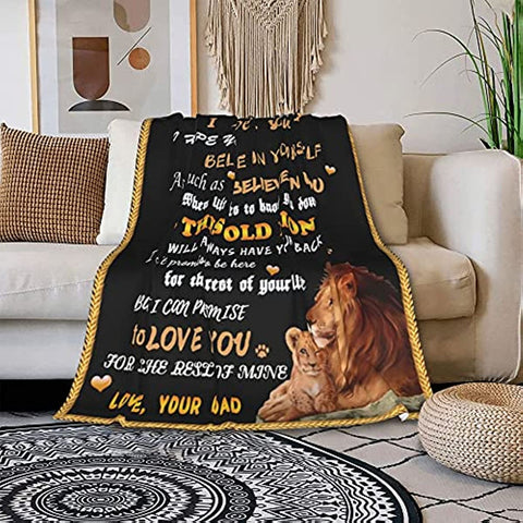 to My Daughter Blanket from Dad Love Letter Lion Daughter Gifts Soft Cozy Personalized Flannel Throw Blankets with Customized Pictures Fits Couch Sofa Birthday Christmas Thanksgiving 50"x60"