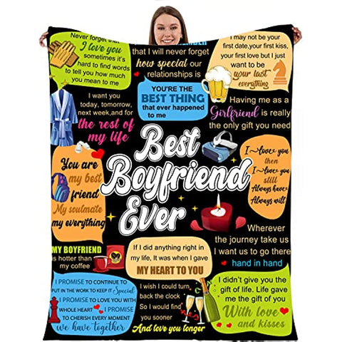 To My Boyfriend Blanket, Gifts for Boyfriend, Birthday Gifts for Him, Boyfriend Blanket 50"x60" Super Soft Cozy Flannel Throw for Men, Funny for Boyfriend