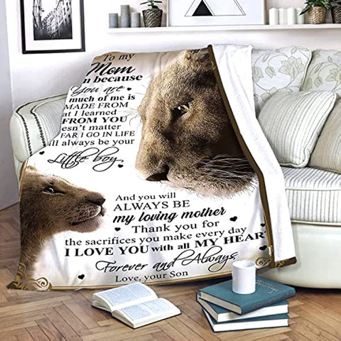 Blanket to My Mom from Son Printed Quilts Fleece Blankets Birthday Gift Ultra-Soft Micro Light Weight Warm Bed Plush Throw Blanket (to Mom from Son, 60"x80")