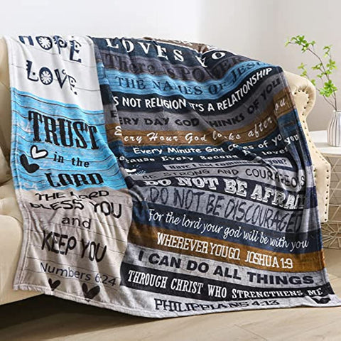 Christian Blanket Gifts for Women, Inspirational Religious Scripture Birthday for Women Men Friends Mother Father, Bible Verse Prayers, 50x60 Inch