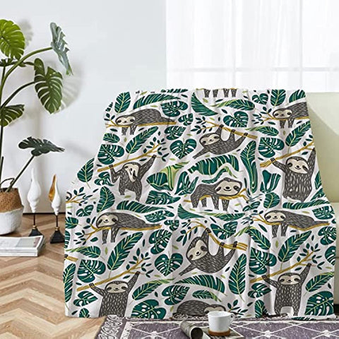 Sloth Blanket, Soft Sloth Throw Blanket for Adults Kids, Cozy Fleece Flannel Quilt for Boys Girls Lightweight Warm Travel Couch Bed Blankets, Green 40"X50"