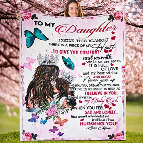 To My Daughter's Blanket from Mom, Pink Rose Flannel Sublimation Throw Blanket from Daughter Girls,60x50 inches