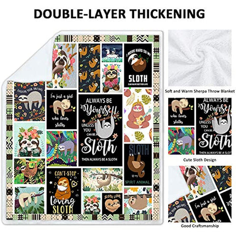 Sloth Throw Blankets Sloth Gifts for Women and Girls Sloth Lovers Super Soft Warm Sherpa Sloth Blankets for Kids and Adults