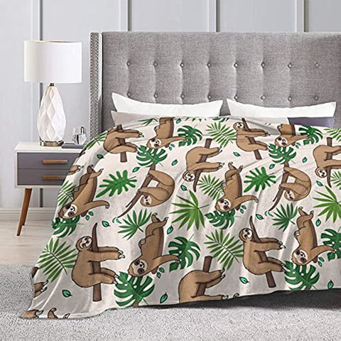 Cute Sloth Throw Blanket Flannel Fleece Bed Blanket Cozy Air Conditioning Blanket Plush Blanket for Bedroom Living Sofa Car 50"x40"