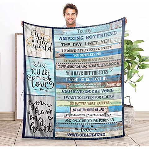 Blanket for Boyfriend, Boyfriend Gifts from Girlfriend, Anniversary Birthday Valentines Gifts for Boyfriend, to My Boyfriend Blanket Soft Warm Flannel Boyfriend Blanket 50"x60"