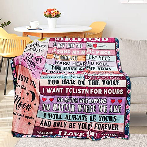 To My Girlfriend Blanket Girlfriend Gifts I Love You Blessing Sweet Sayings QuoteThrow Blankets Birthday Gifts for Her Anniversary Present Soft Blankets for Bed Sofa and Couch (Purple, 60"x50")